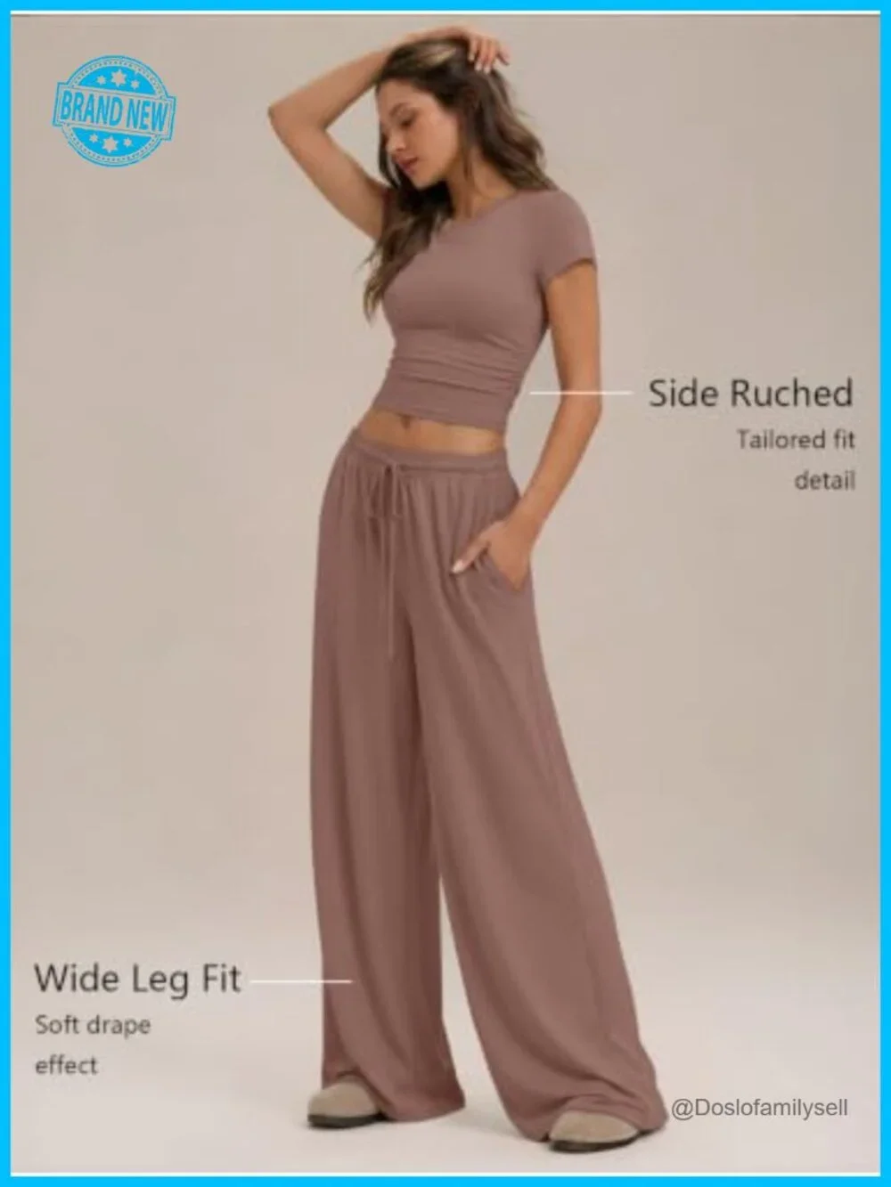 Women's 2 Piece Matching Lounge Set with Pockets Wide Leg Pants